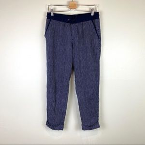 Athleta Bali Linen Ankle Pant Blue Striped 8